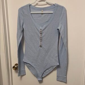 Free People Intimately Light Blue Long Sleeve Bodysuit Size Medium